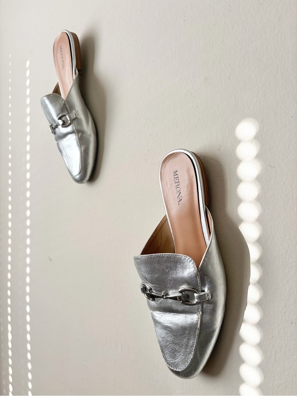Merona Silver Metallic Leather Slip-On Mule with Bit Hardware